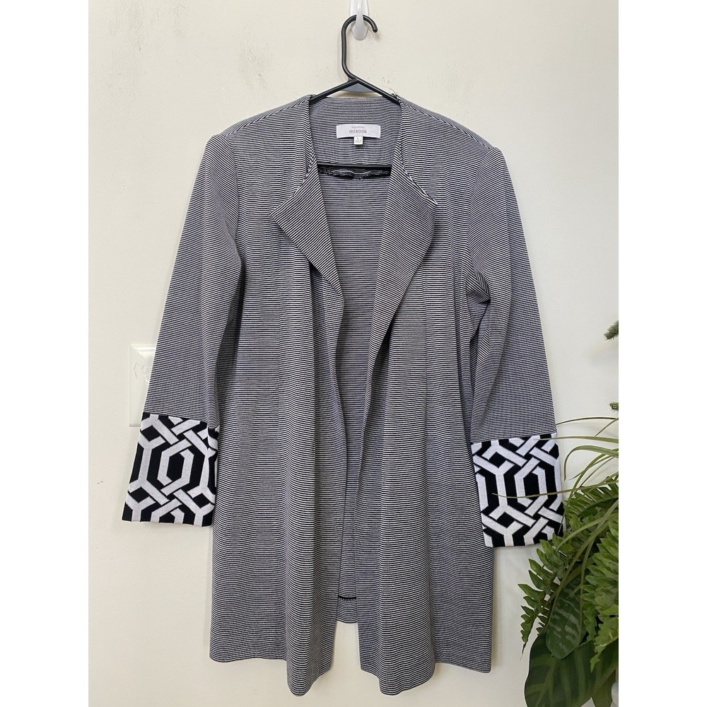 Misook Black White Striped Geometric Knit Blazer Cardigan Jacket Size L $398 - Picture 7 of 8